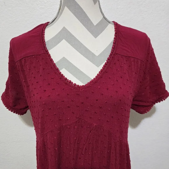 KNOX ROSE Burgundy Short Sleeve Dress with Swiss Dots Size Medium - Picture 2 of 12
